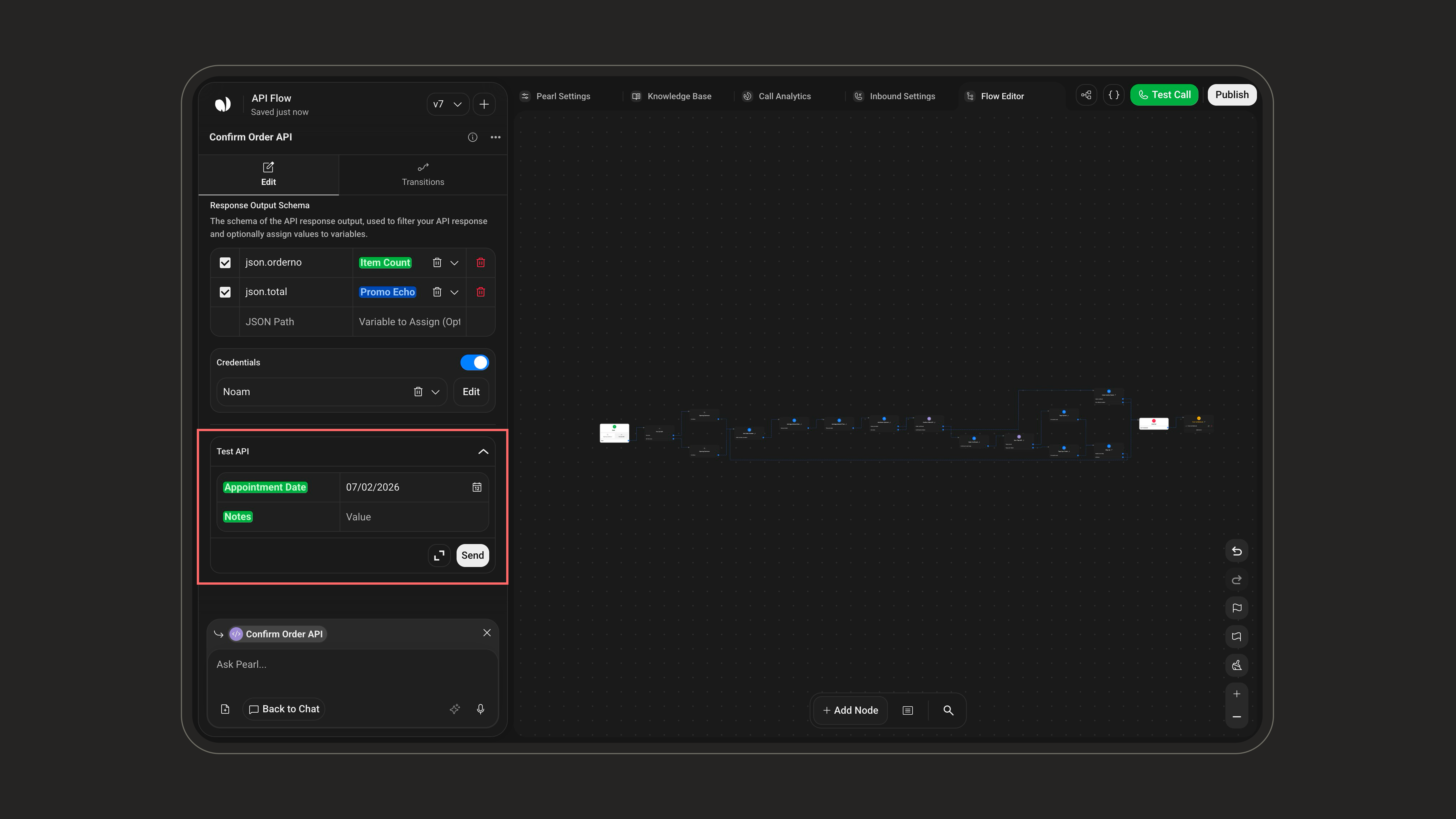 Test API panel