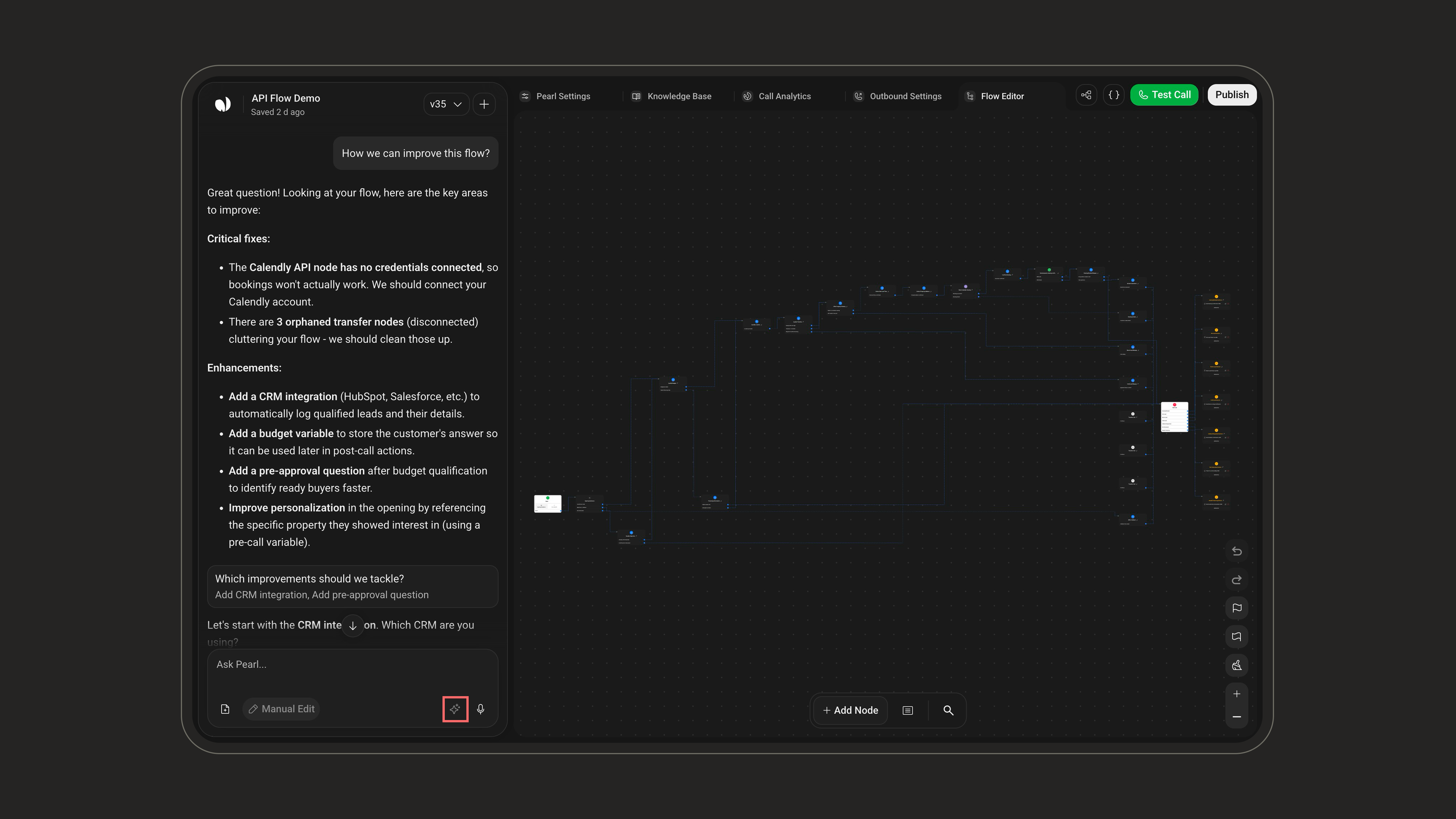 Enhance prompt button in the Ask Pearl composer