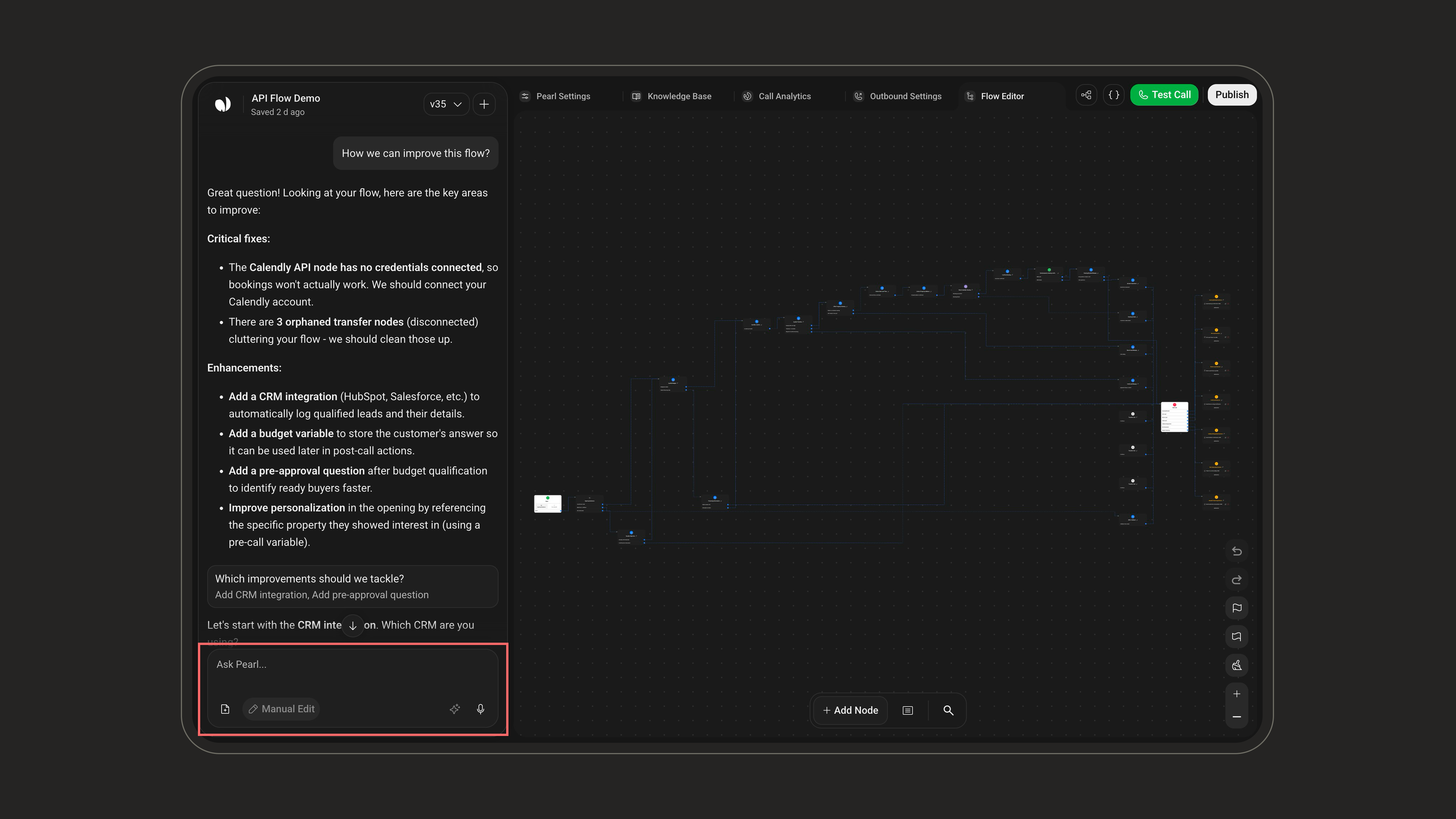 Ask Pearl composer input box
