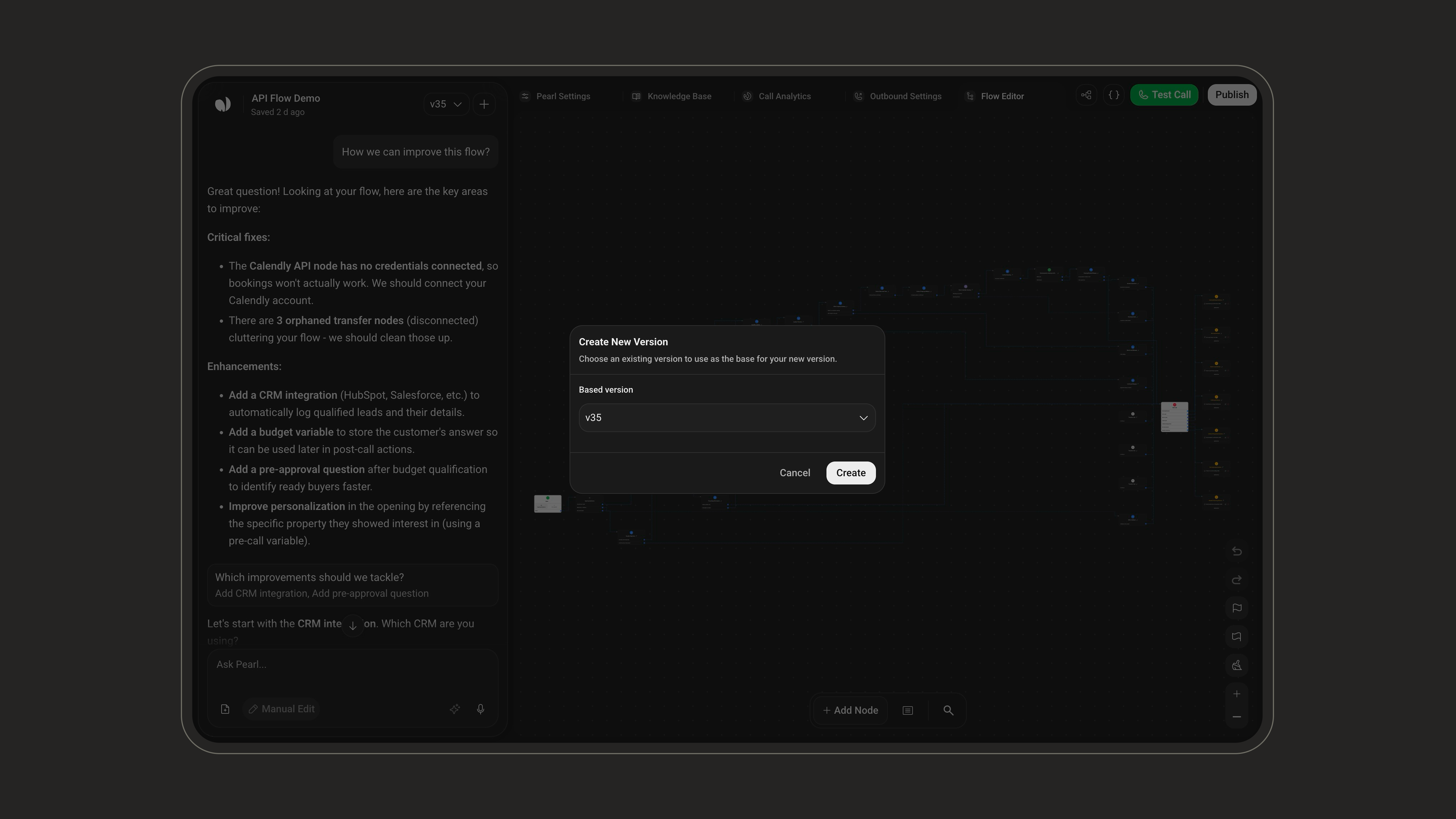 Create New Version dialog with a base version selector