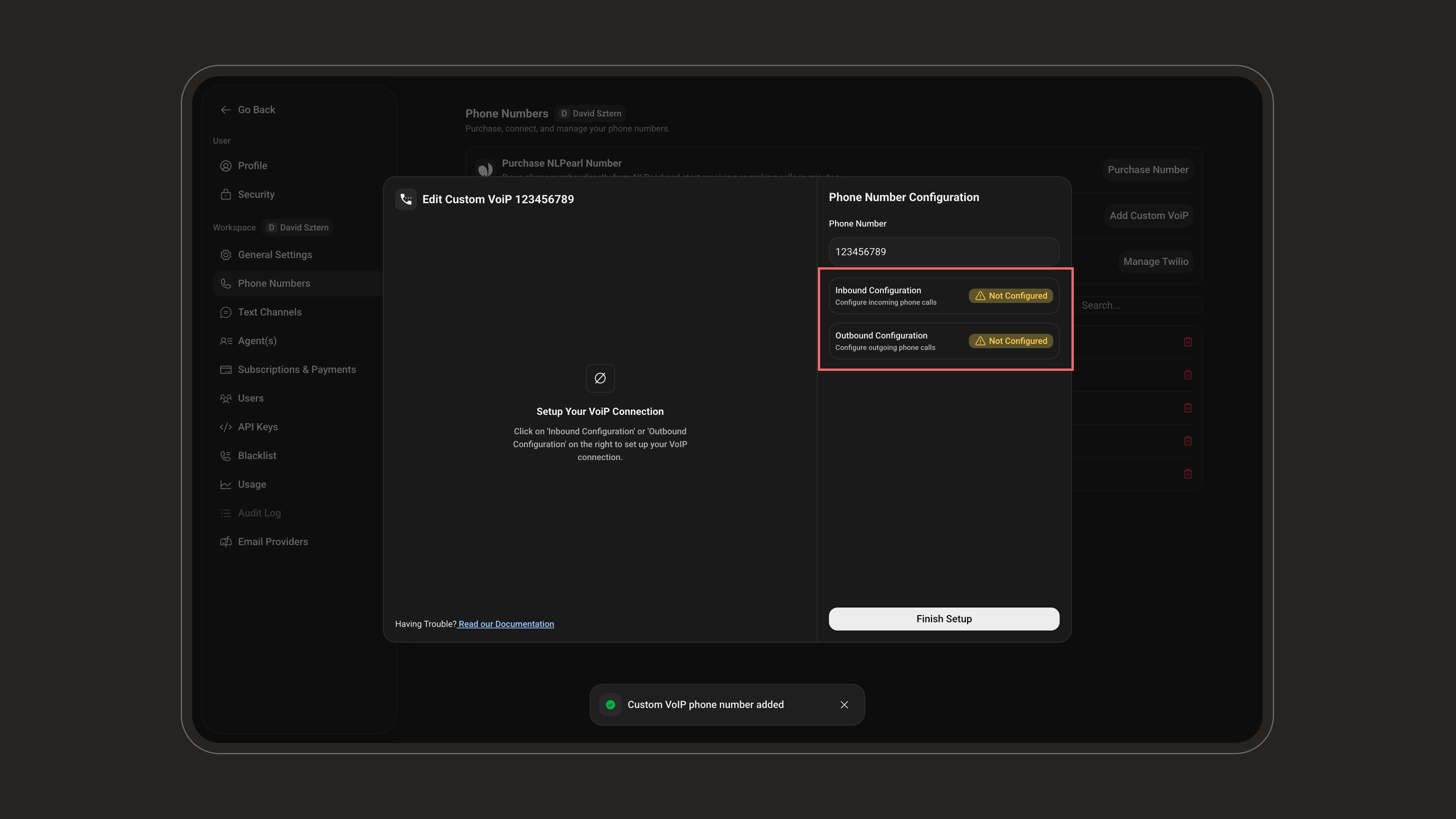 Choose to configure inbound and/or outbound