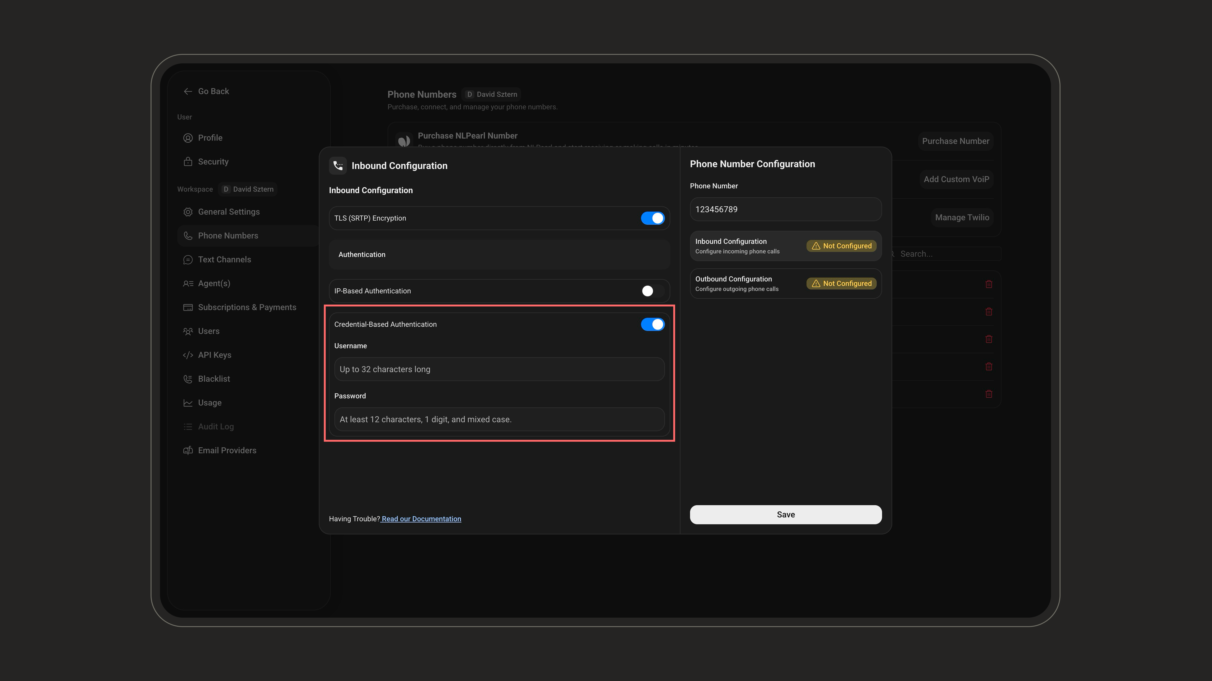Inbound credential-based authentication