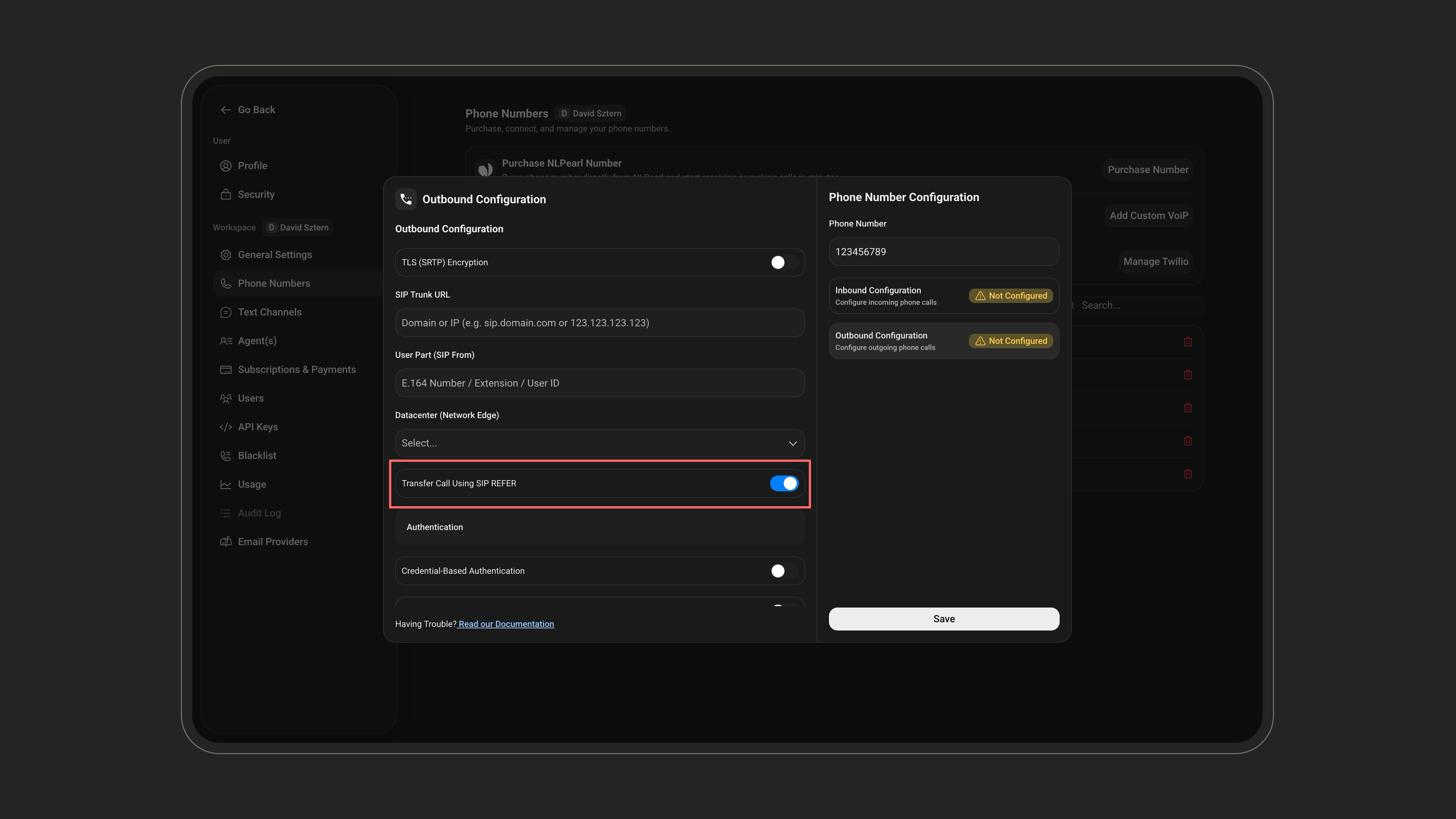 Outbound Transfer Call Using SIP REFER toggle