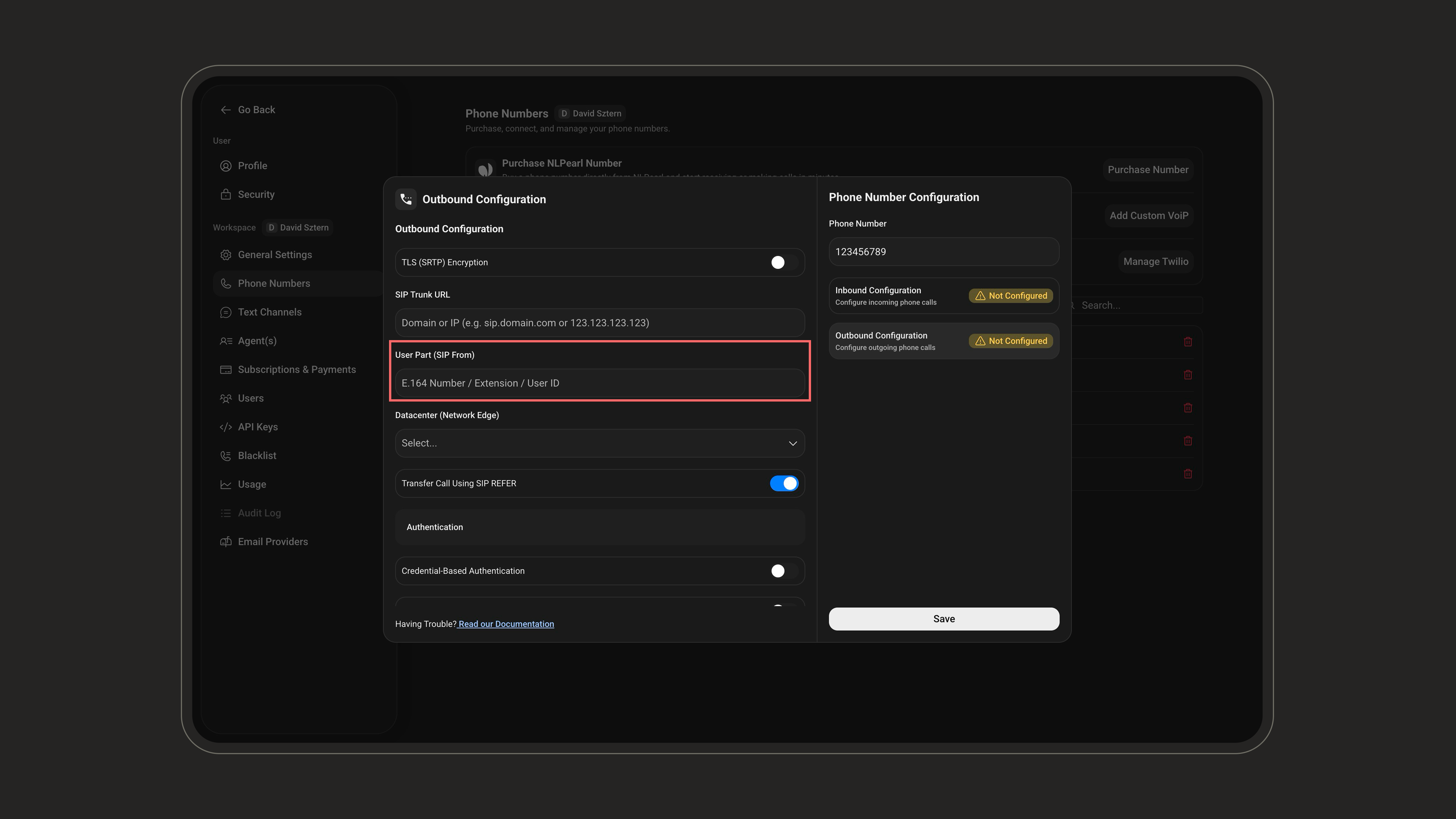 Outbound User Part field