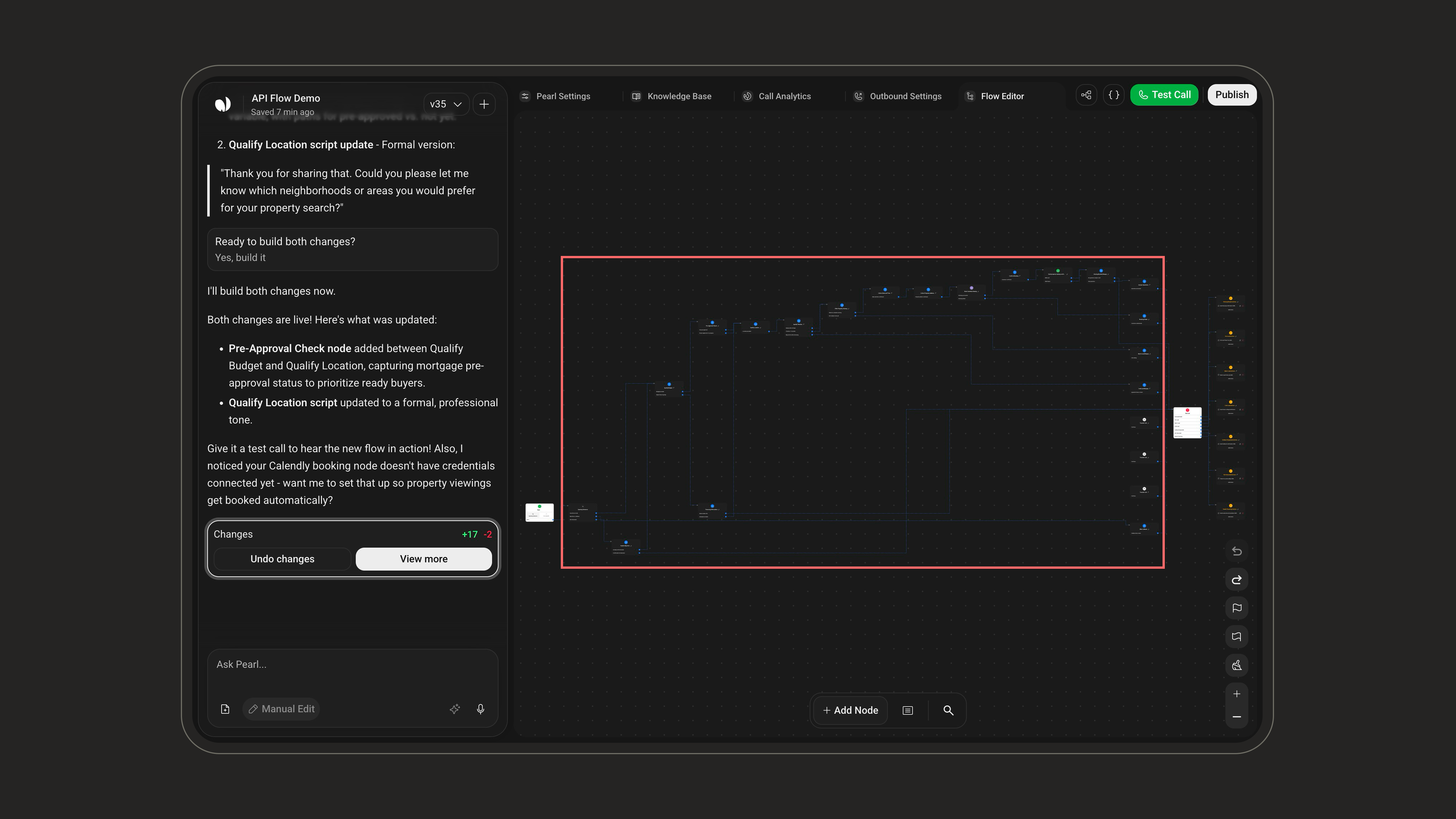 In-call nodes across the conversation flow
