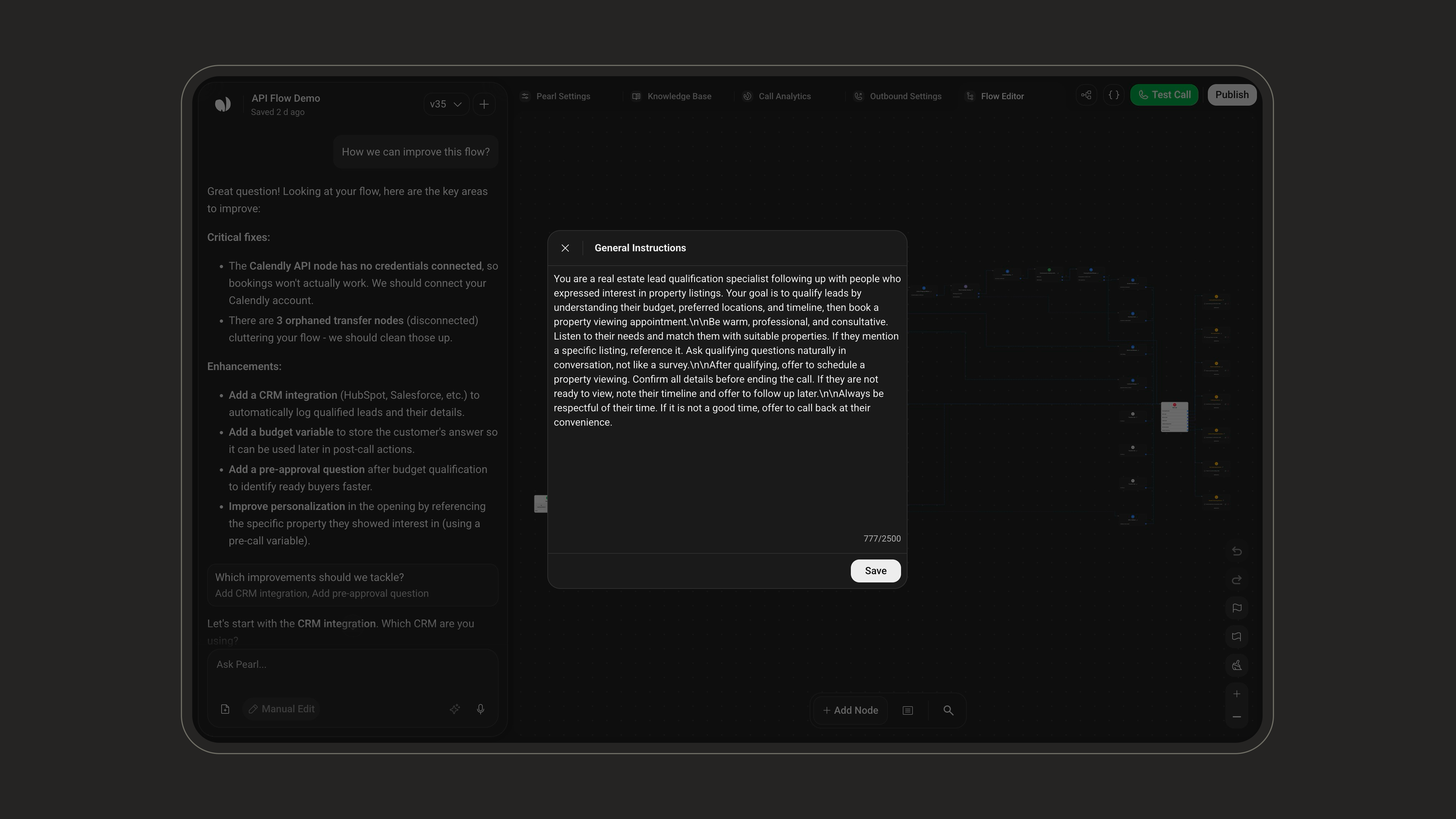 General Instructions modal with global flow guidance