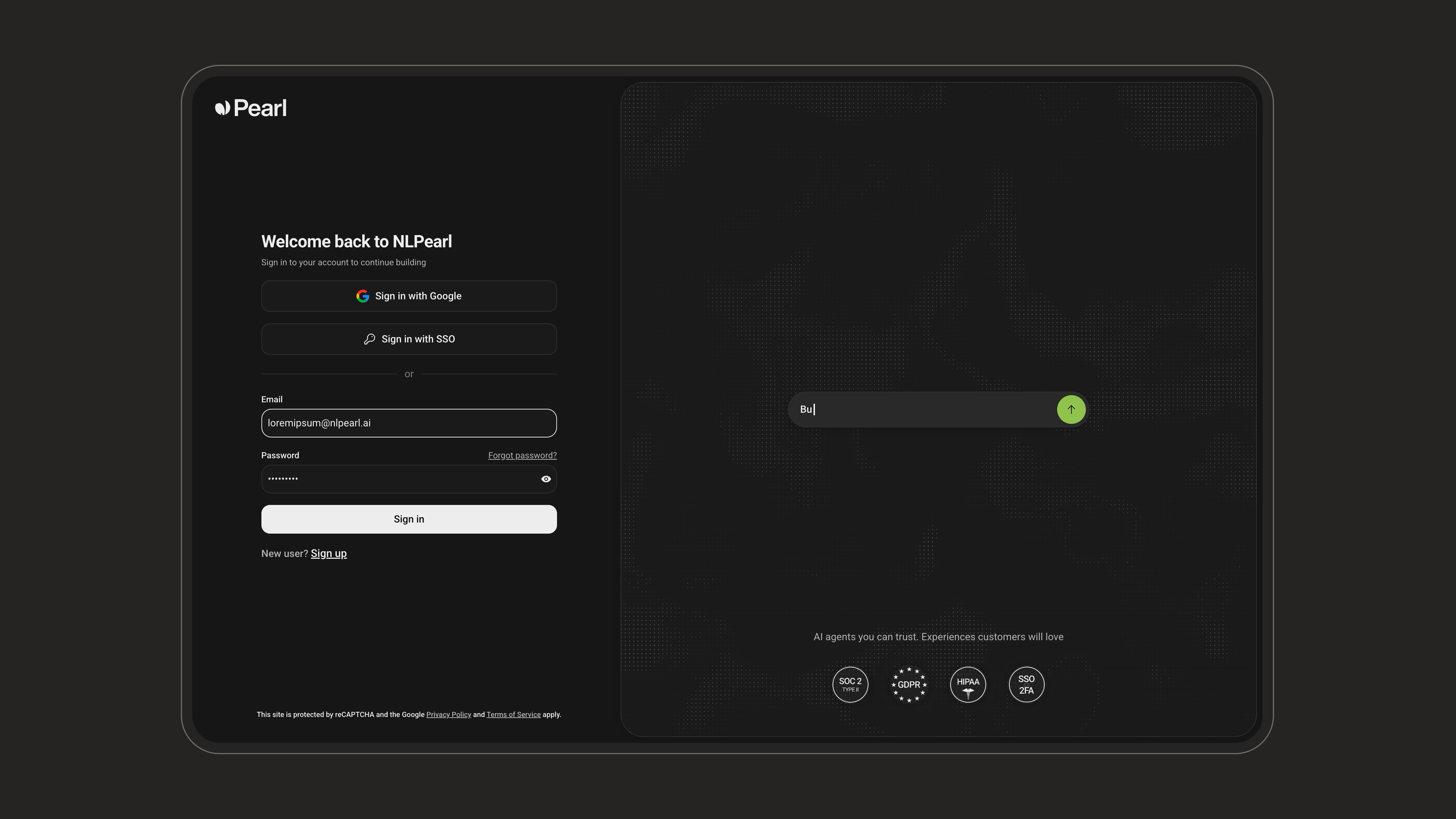 NLPearl sign-up screen