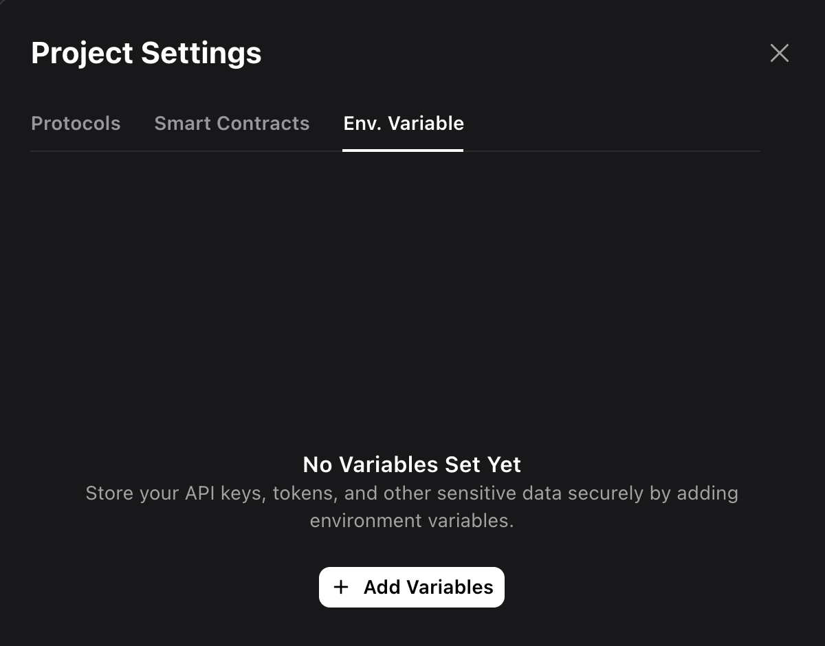 Screenshot showing the Env. Variables tab in the project settings interface