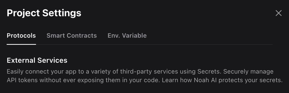 Screenshot showing the Protocols tab in the project settings interface