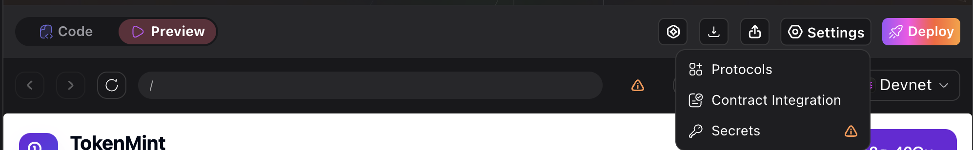 Screenshot showing the settings gear icon in the project toolbar
