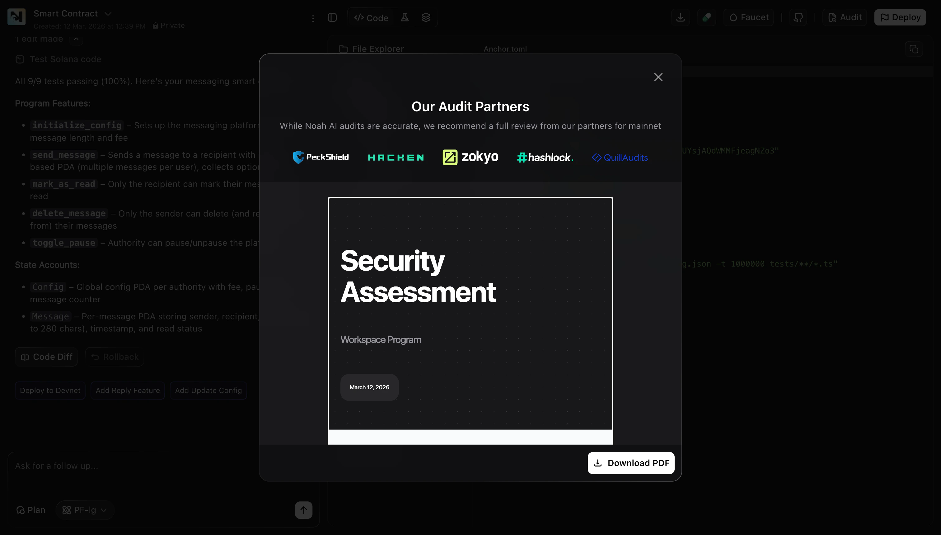 Security Assessment modal with Download PDF button