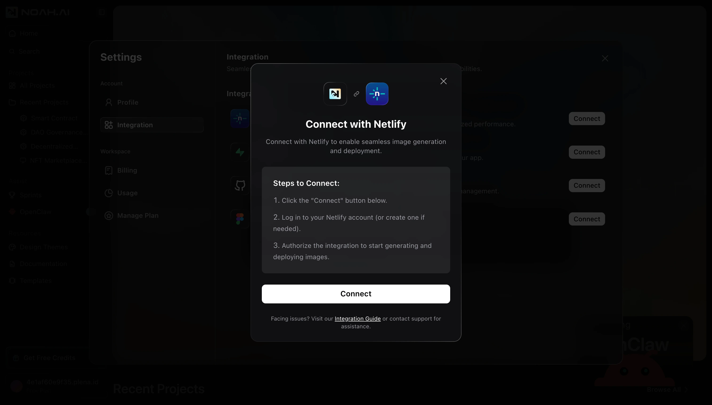 Connect with Netlify dialog with a Connect button