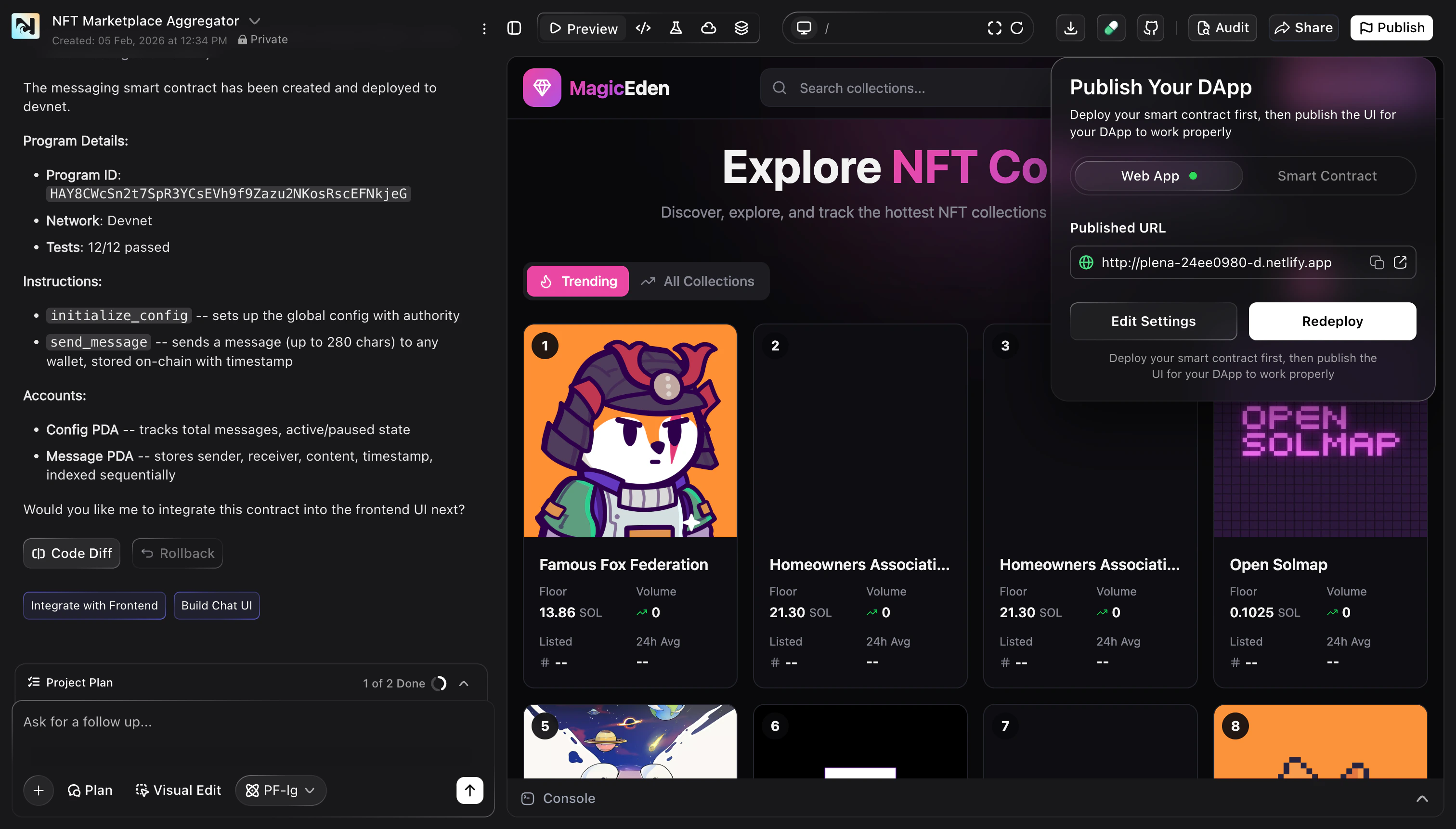 DApp successfully deployed to Netlify with live URL