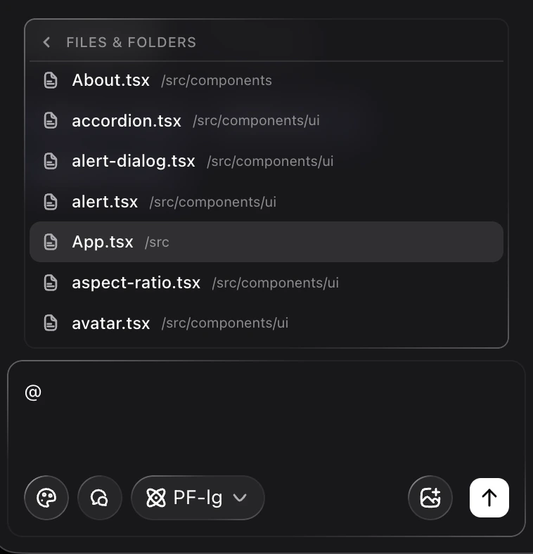 Files & Folders mentions list with project files
