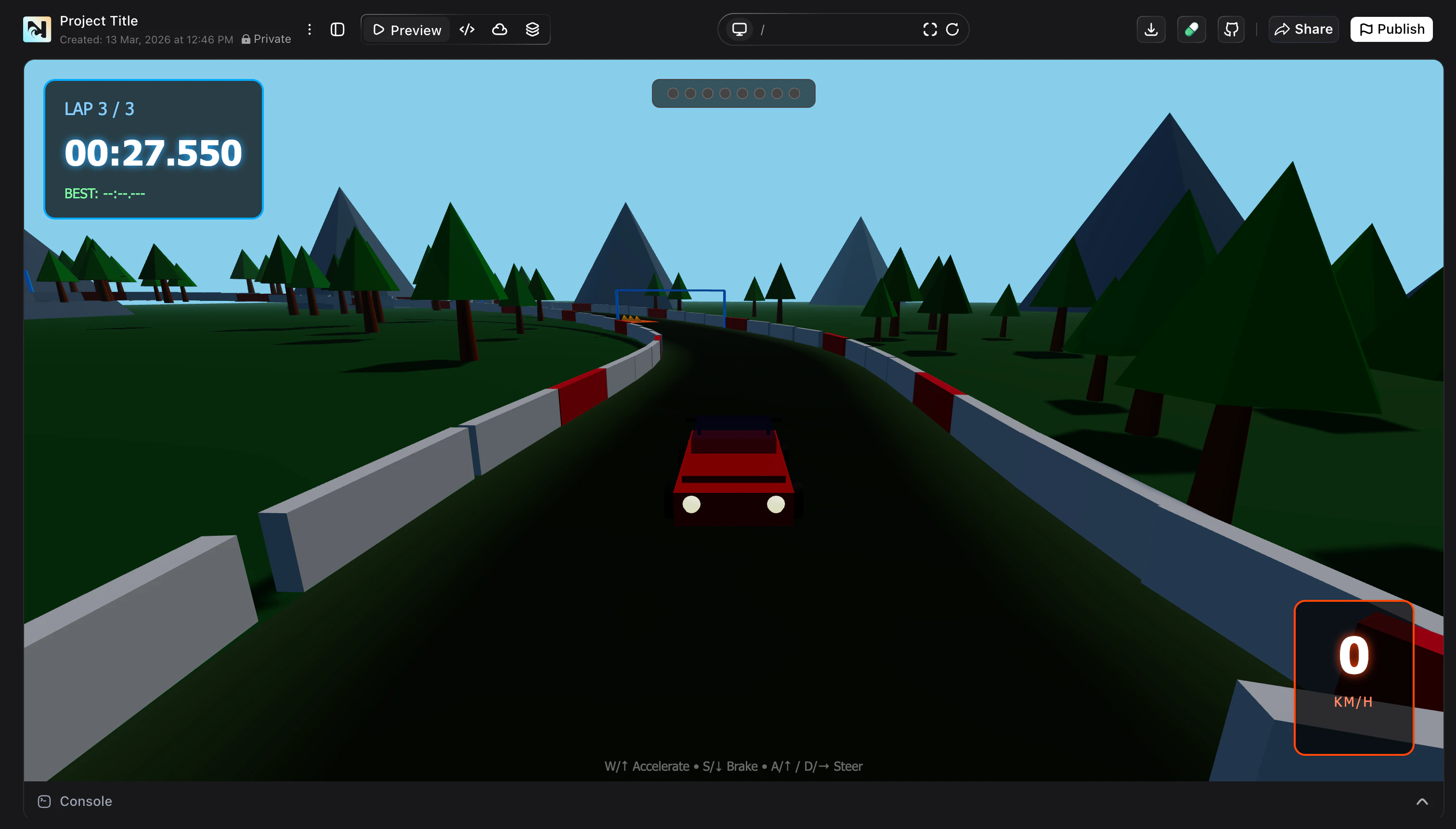 In-game screenshot of the Circuit Rush racing track from the driver's perspective