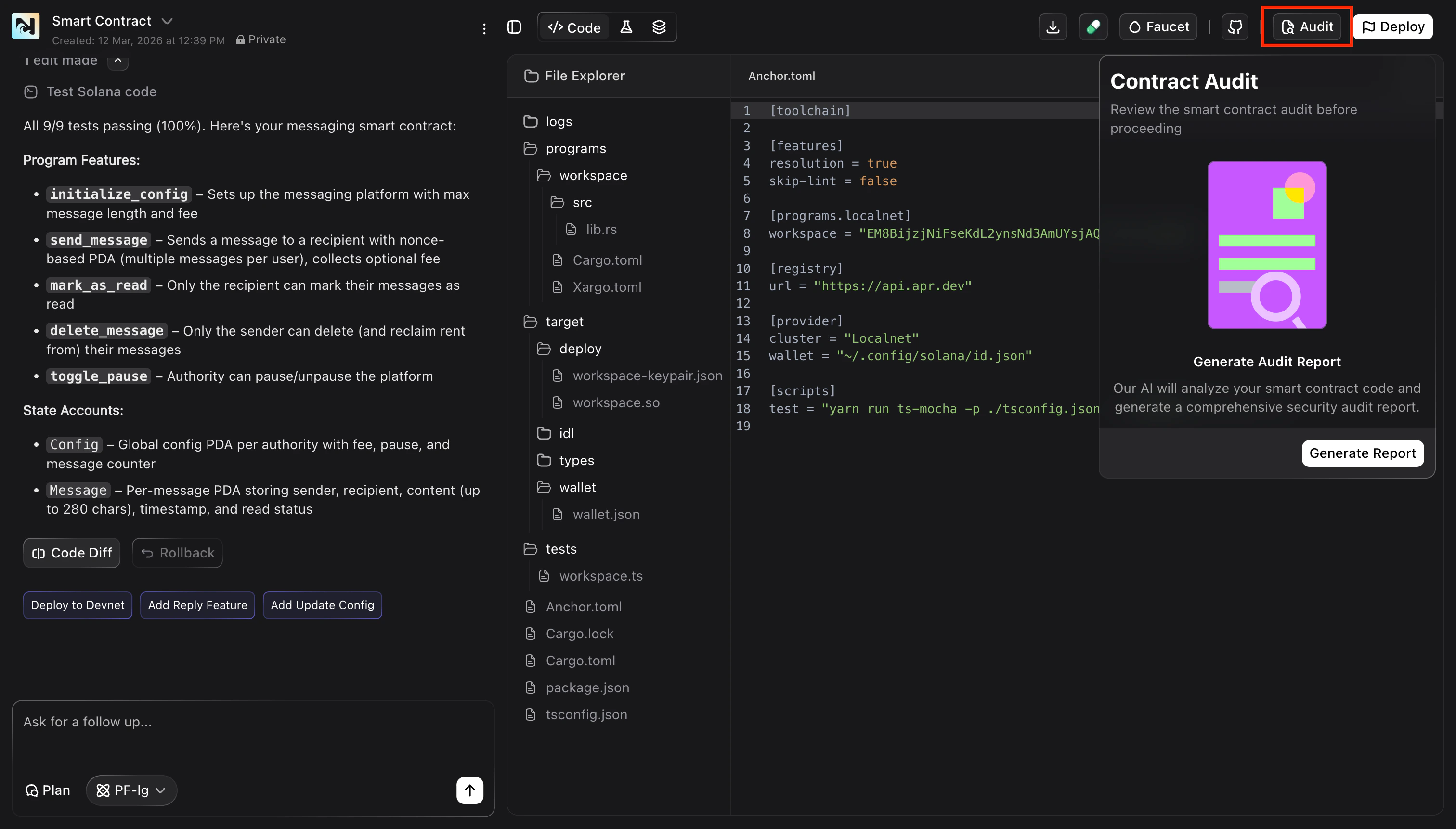 Top toolbar with the Audit button highlighted