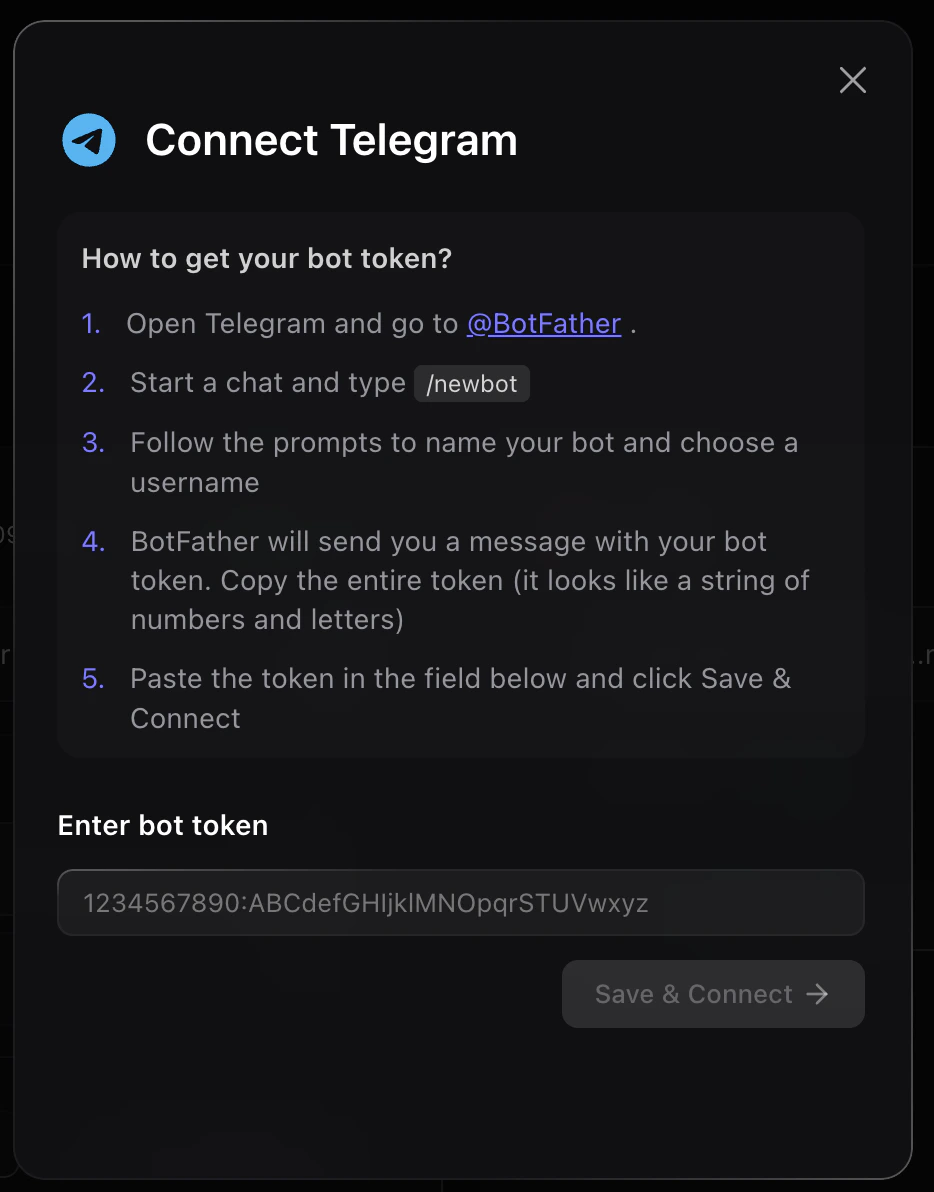Connect Telegram modal