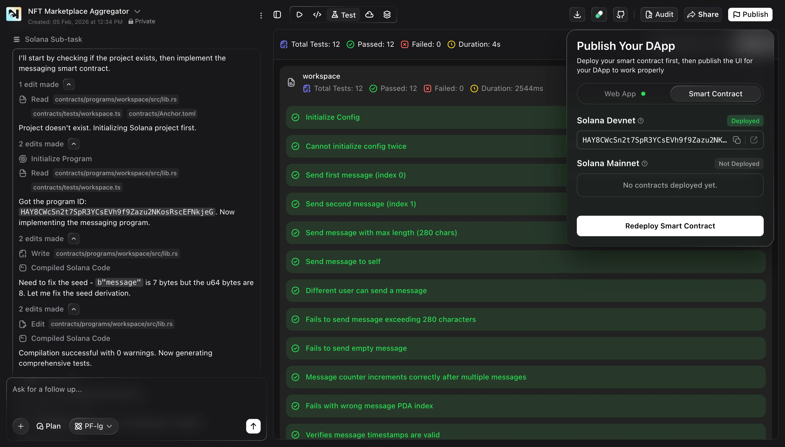 Deploy smart contract from chat or from Publish modal Smart Contract tab
