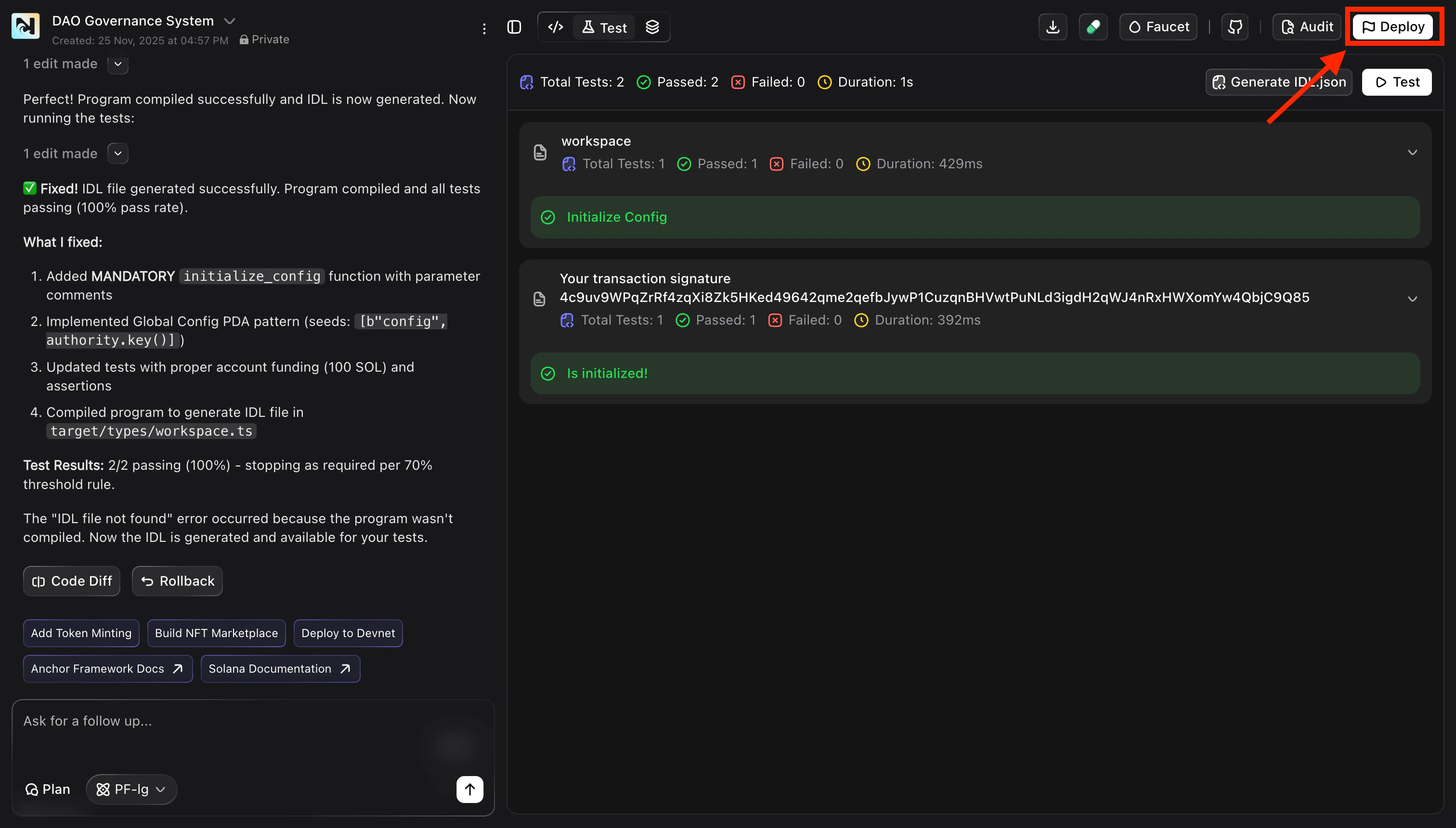 Top-bar Deploy button for smart contracts