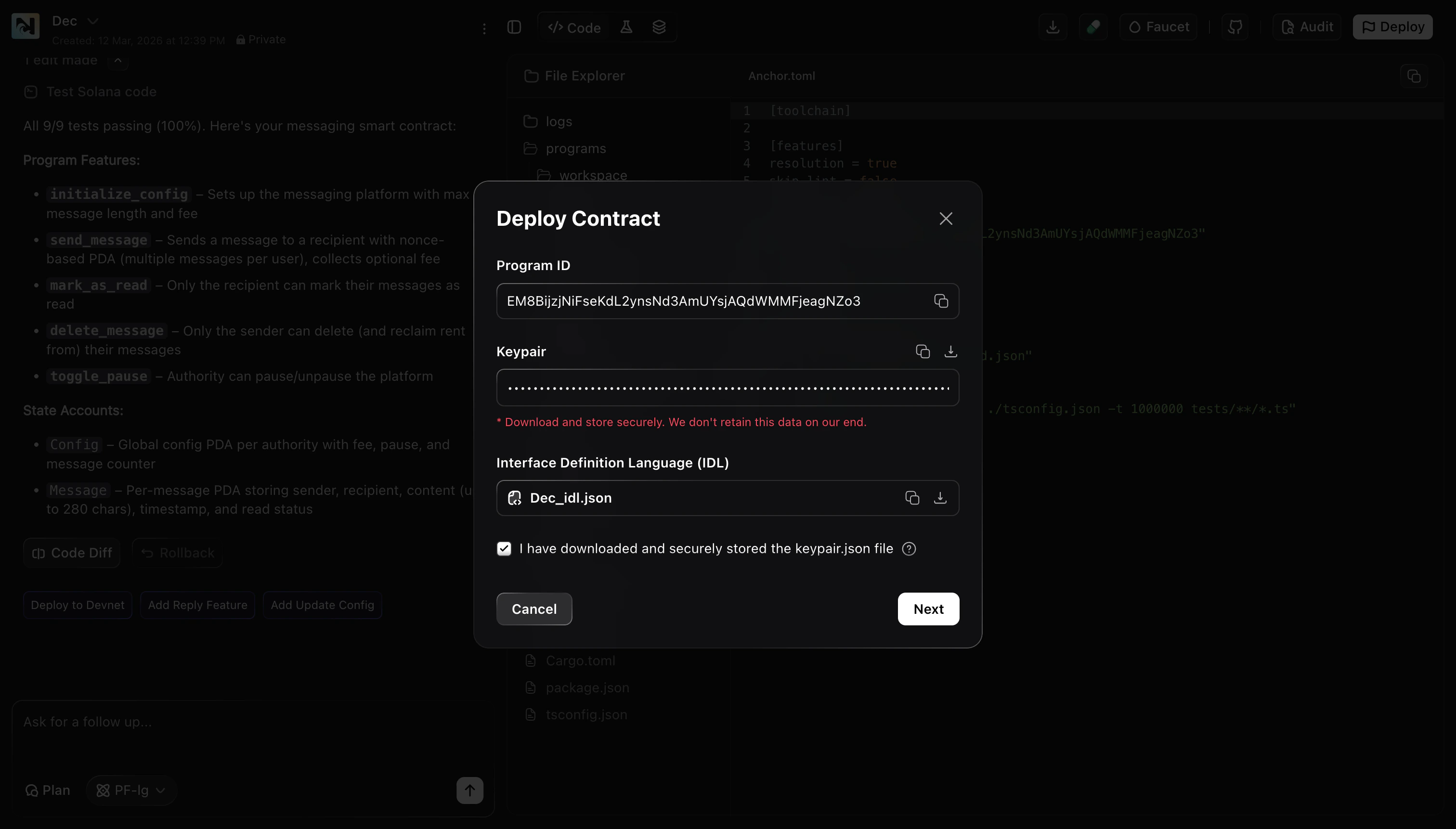 Download keypair and IDL before deploying