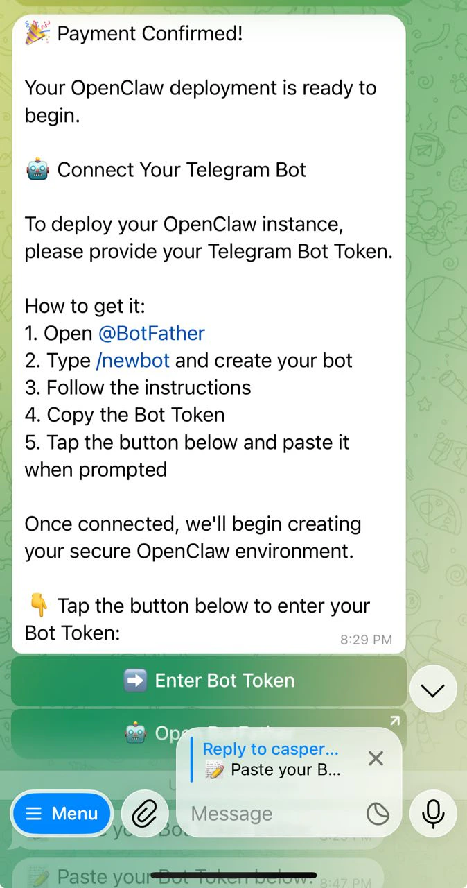 Connect your Telegram bot token