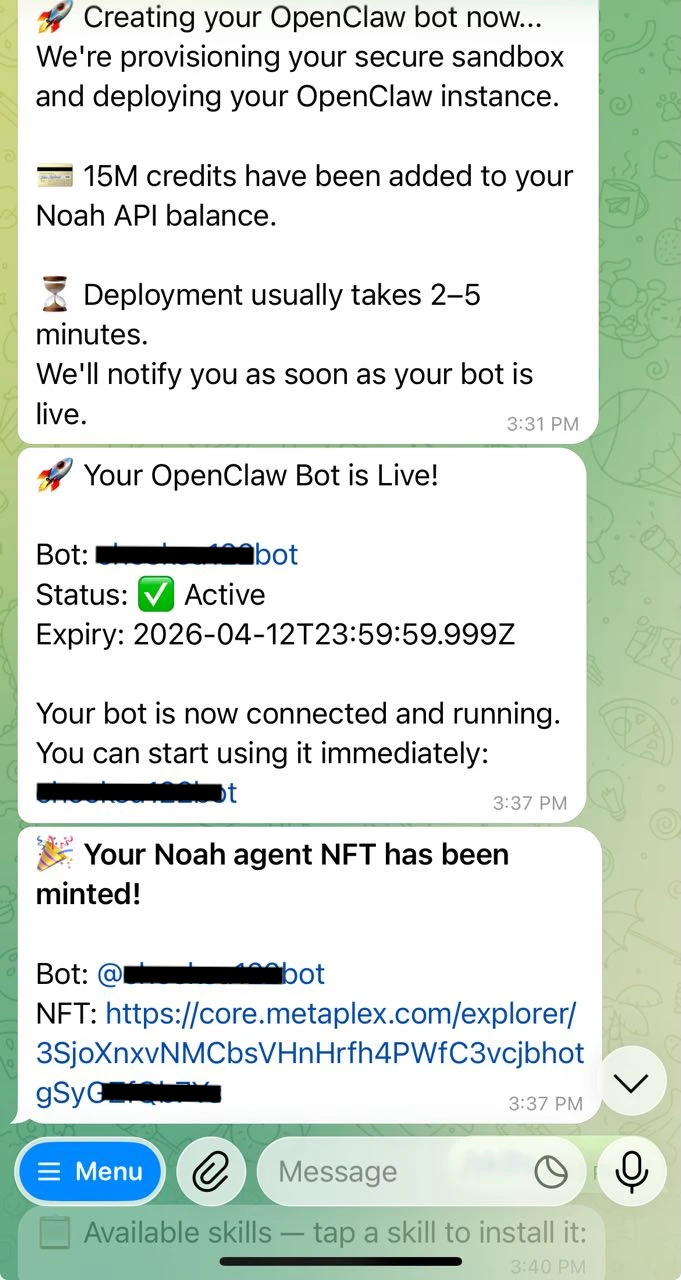 Bot deployment, live status, and NFT minting