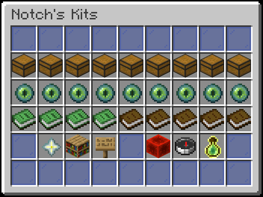 The PerPlayerKit main menu, showing nine kit slots