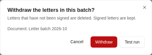 When the person chooses the action, the dialog shows the title, the message, the document, and one button per choice beside Cancel.