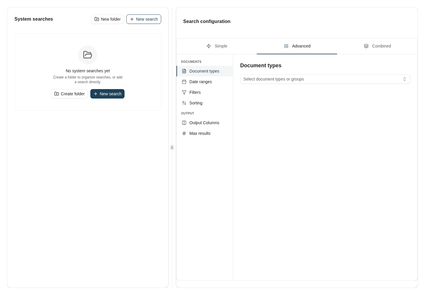 System searches have their own shared-search tree and configuration editor.