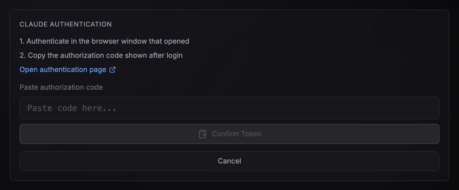 Connect with Claude account dialog awaiting the pasted authorization code
