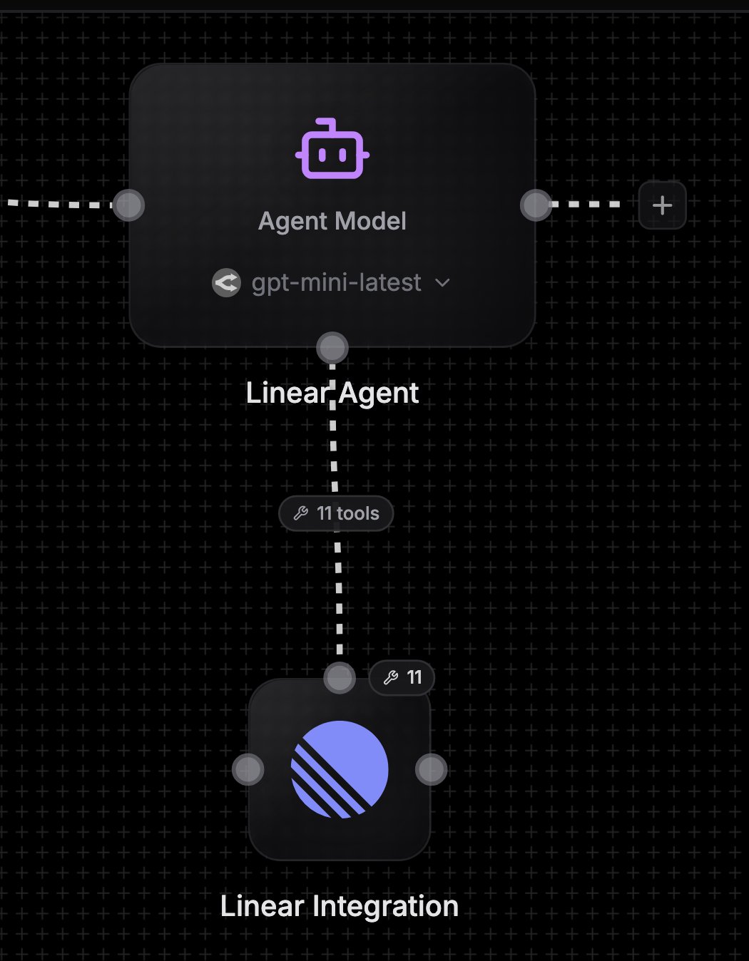 Edge from an integration node's top handle into the agent's bottom handle