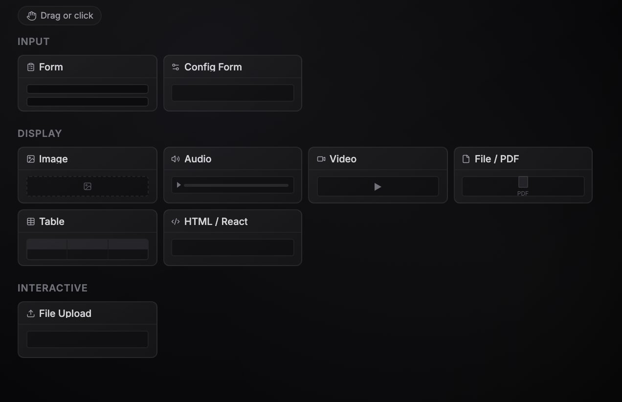 Block palette showing all interface block types