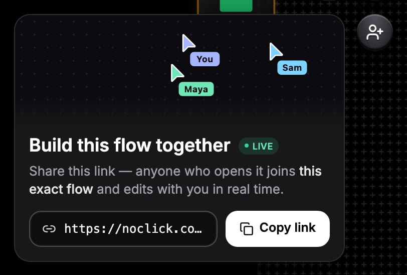 Invite collaborators popup showing the copyable invite link