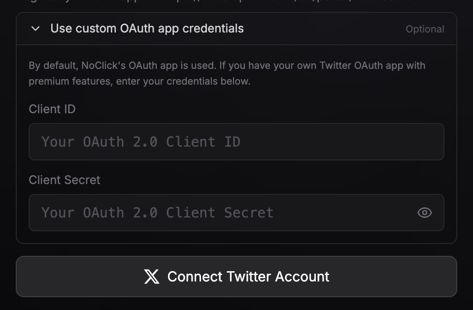 Custom OAuth client fields in the credential form