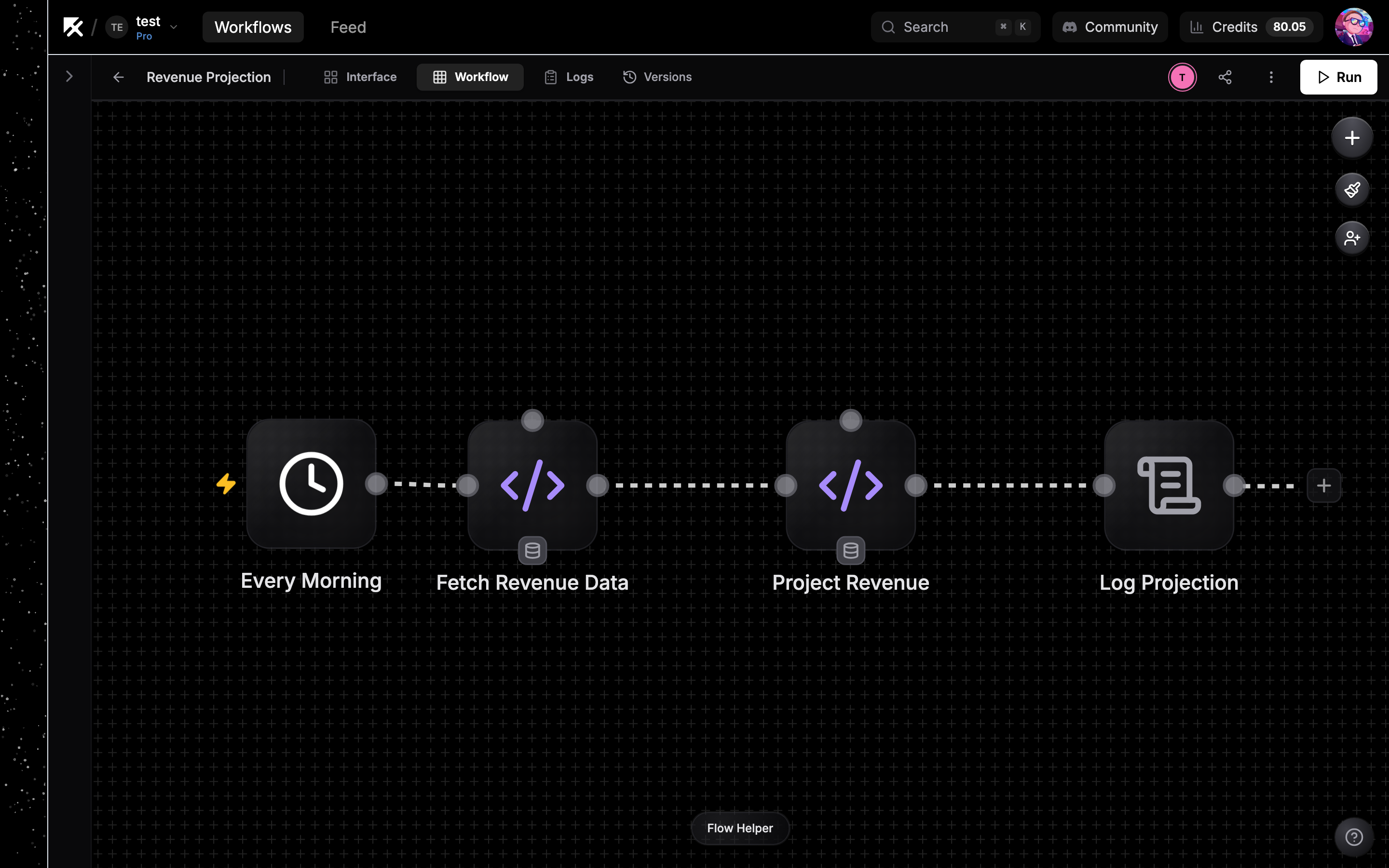 Workflow canvas with several connected nodes