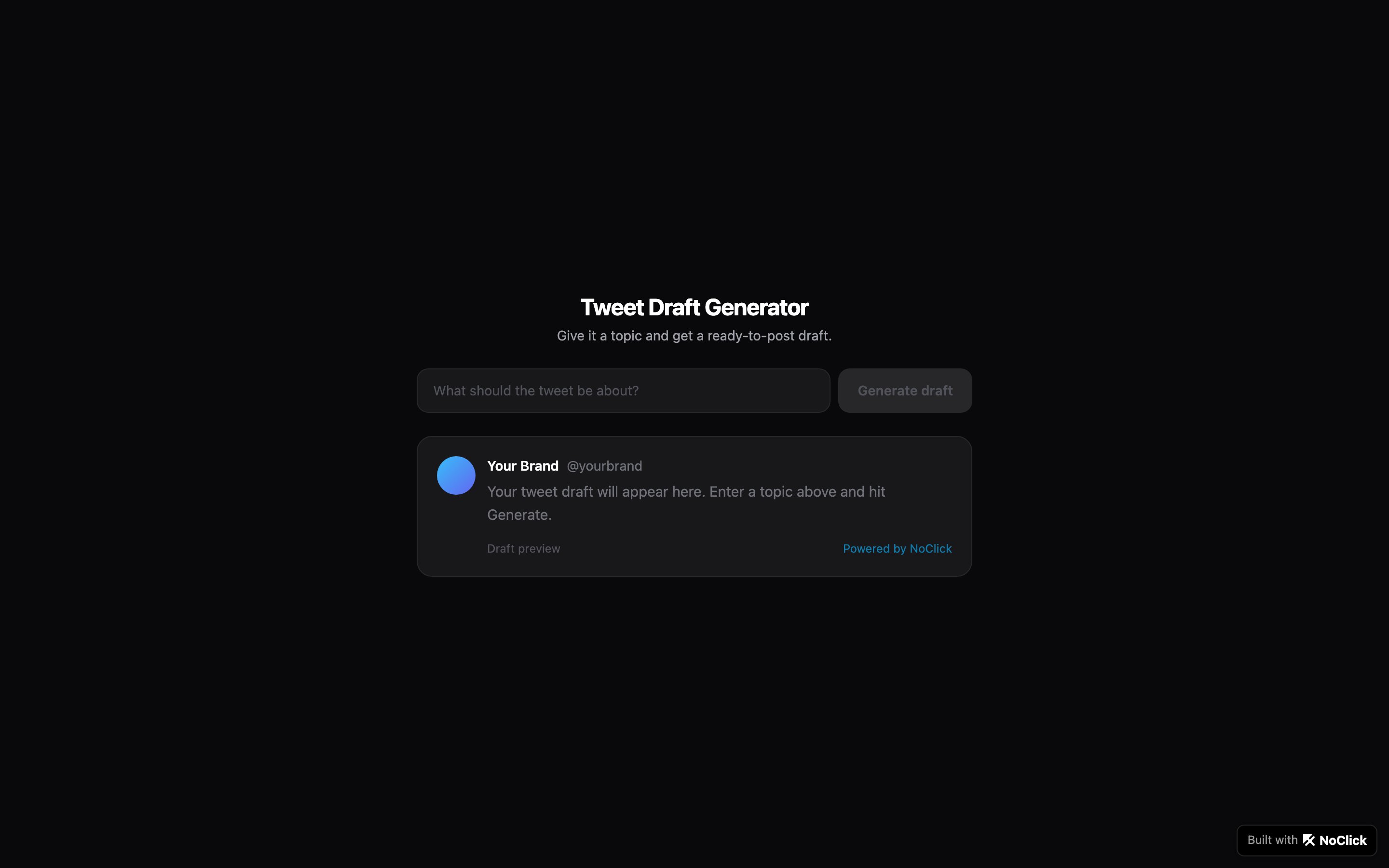 Published app rendered in a browser at its noclick.app URL