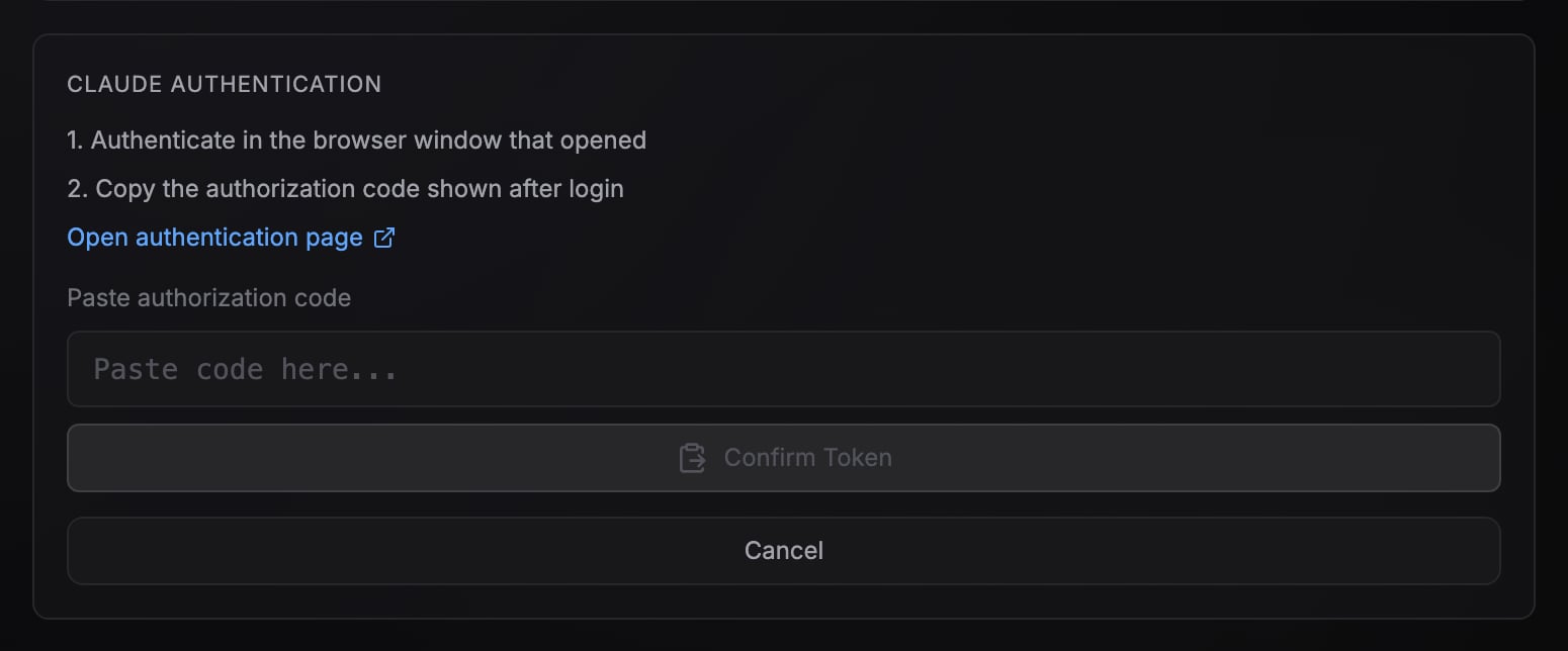Connect with Claude account dialog awaiting the pasted authorization code