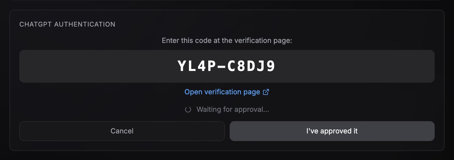 Codex device code authentication showing the code to enter at the verification page