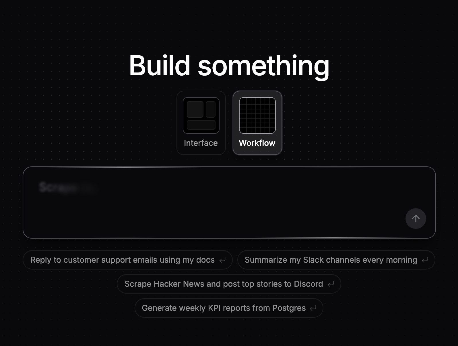 Empty workflow canvas with the natural-language prompt box