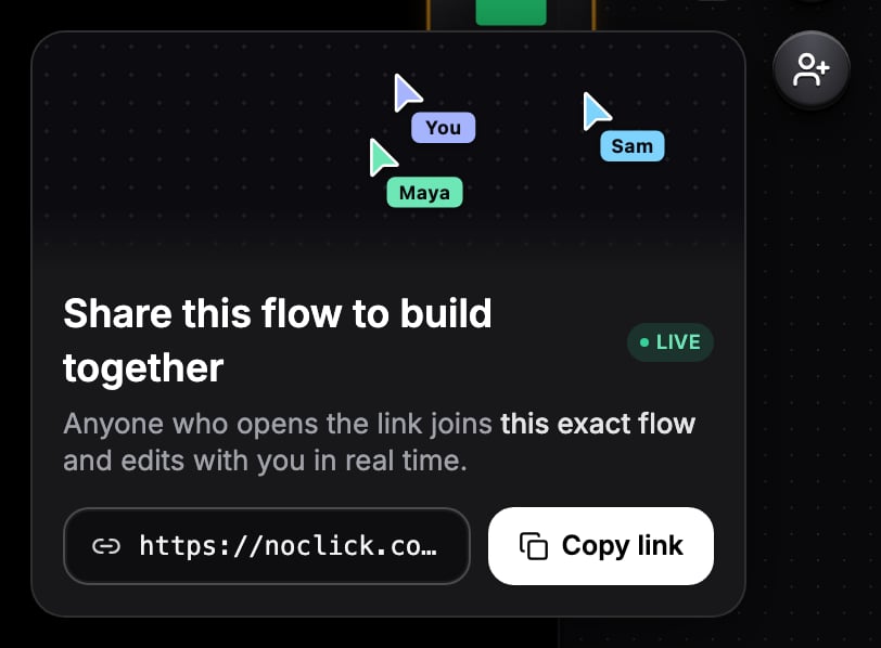 Invite collaborators popup showing the copyable invite link