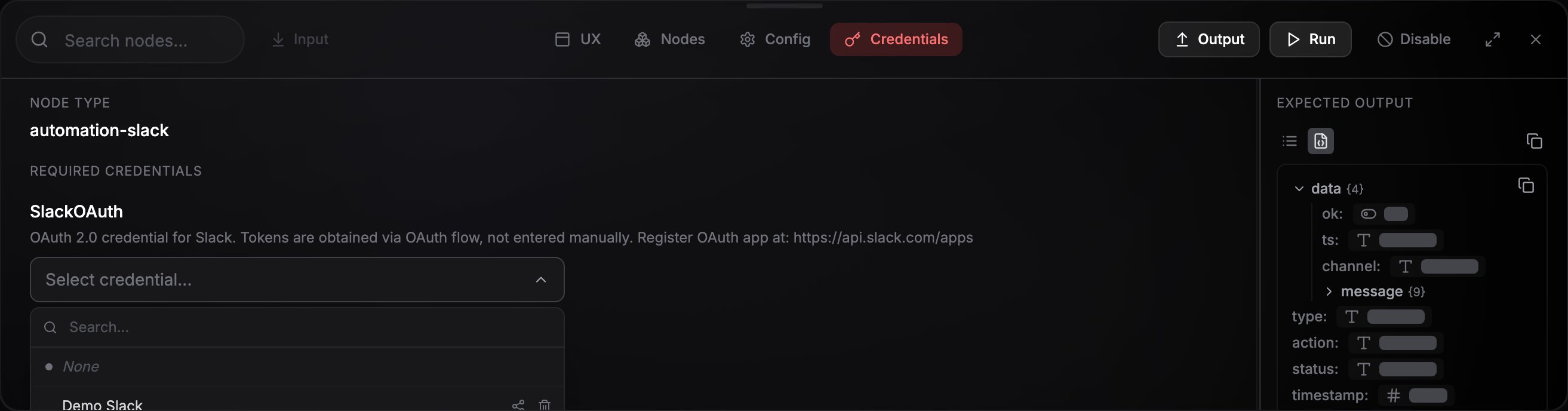 Node credentials tab with the credential picker open