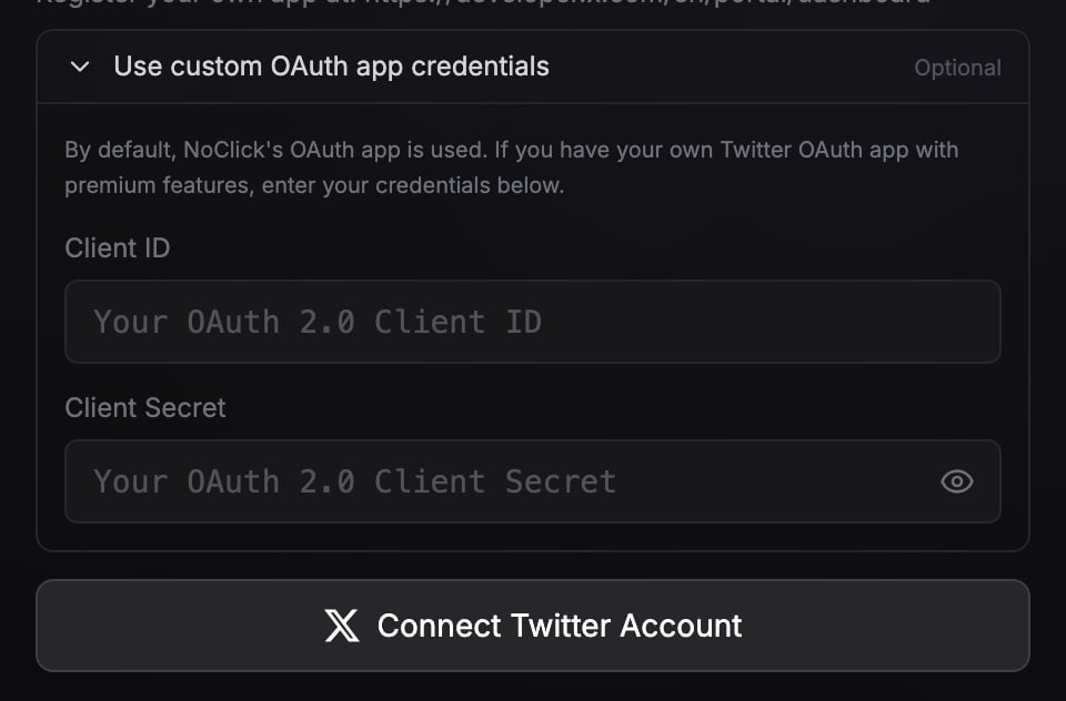 Custom OAuth client fields in the credential form
