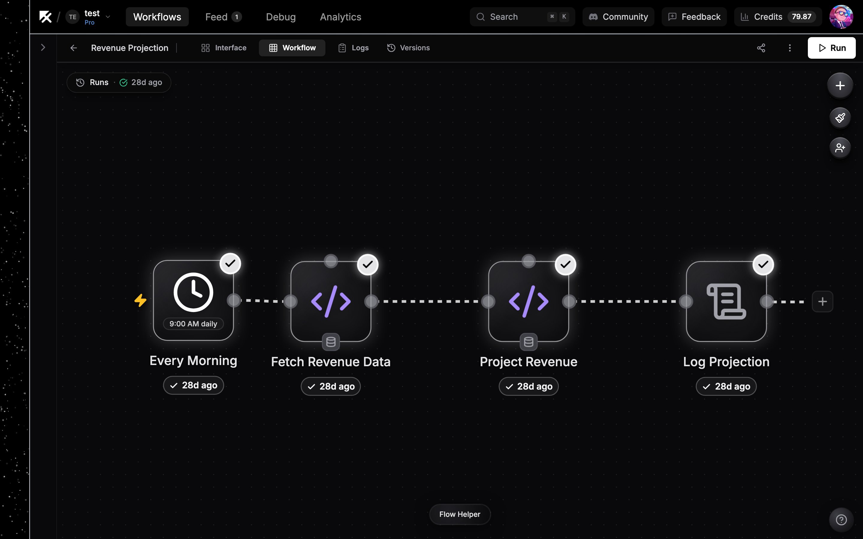Workflow canvas with several connected nodes