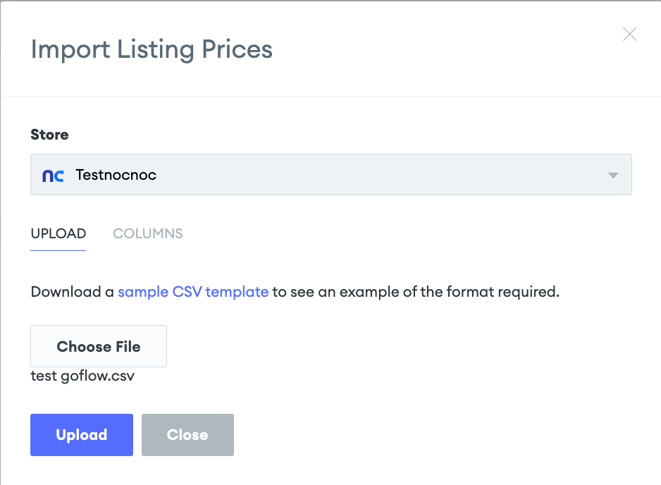 CSV template with SKU and List Price