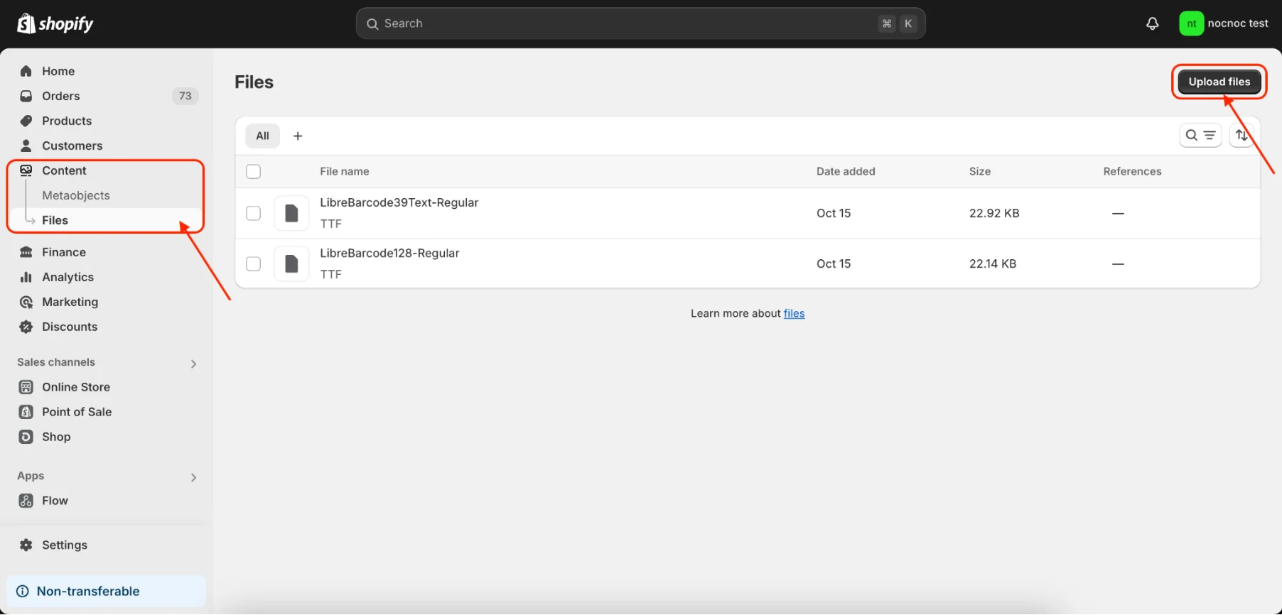 Upload font file in Shopify Content Files