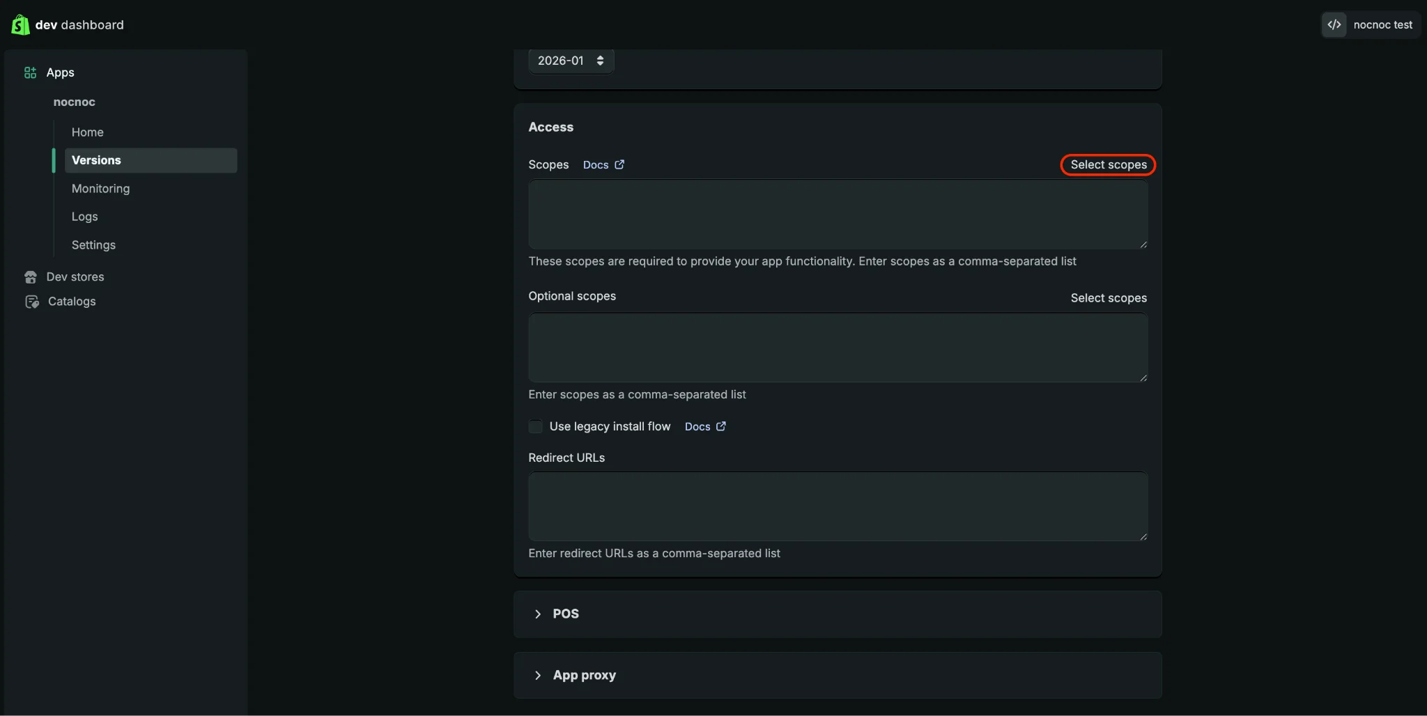 Select Scopes button