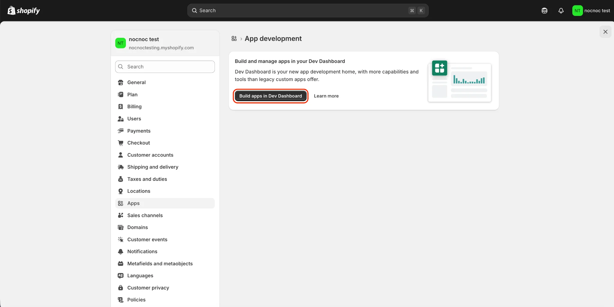 Build apps from Dev Dashboard