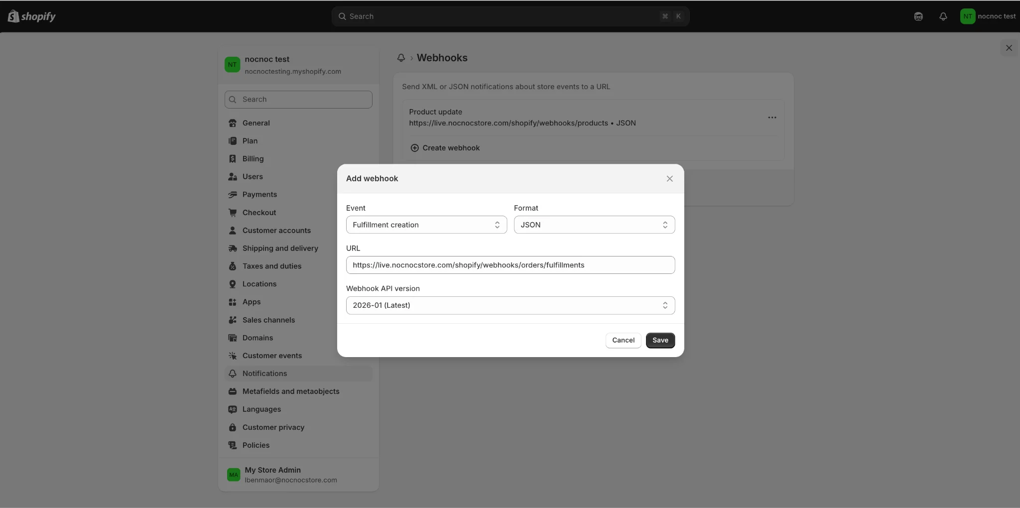 Webhook 2 - Fulfillment Creation