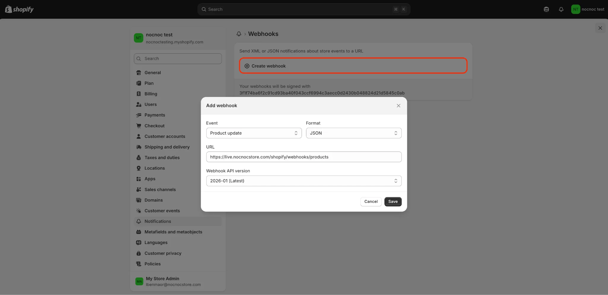 Webhook 1 - Product Update