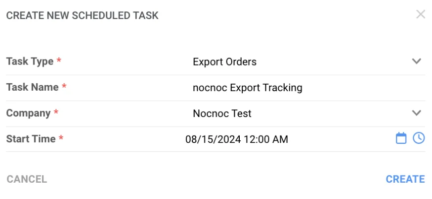 Create Scheduled Task — Export Orders
